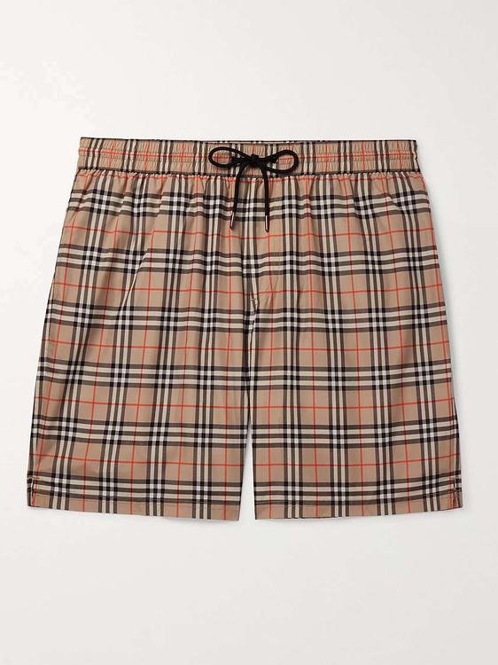 Checkered brown swim shorts from Burberry