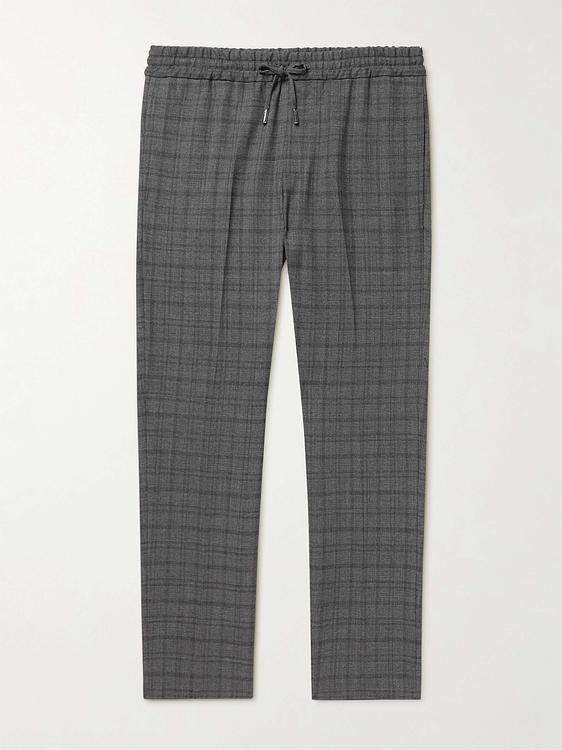 Checkered dark grey drawstring trousers from Mr P.