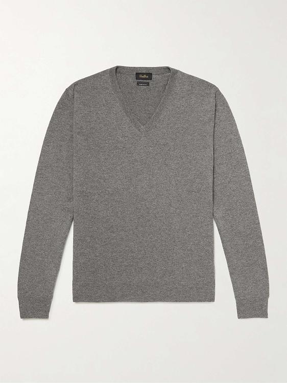 Grey v-neck sweater from Sulka