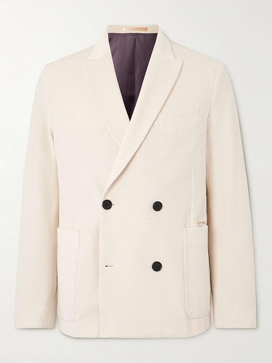 White double-breasted blazer from Pop Trading Company