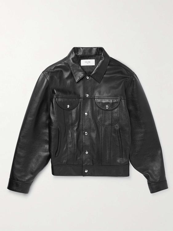 Dark grey leather jacket from Celine Homme