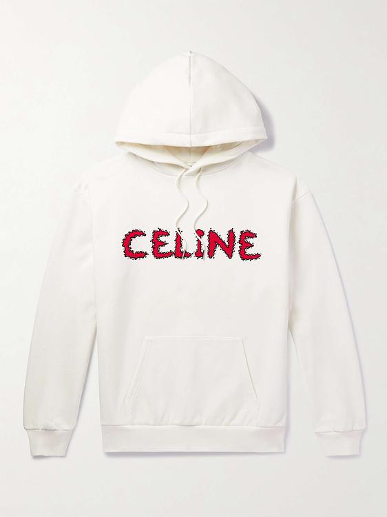 Print white hooded sweatshirt from Celine Homme