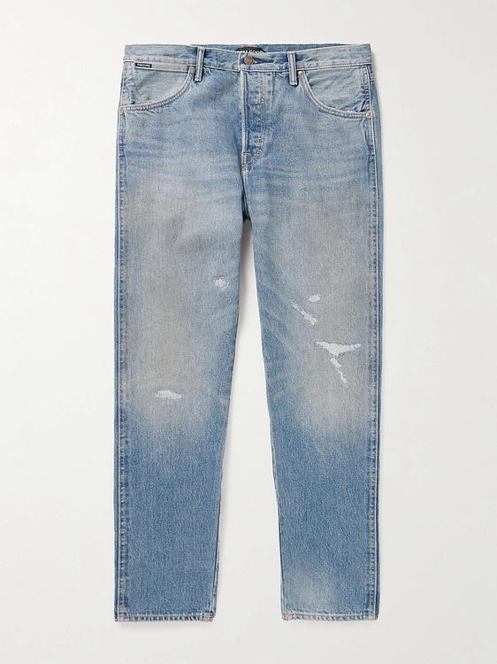 Blue distressed jeans from Tom Ford