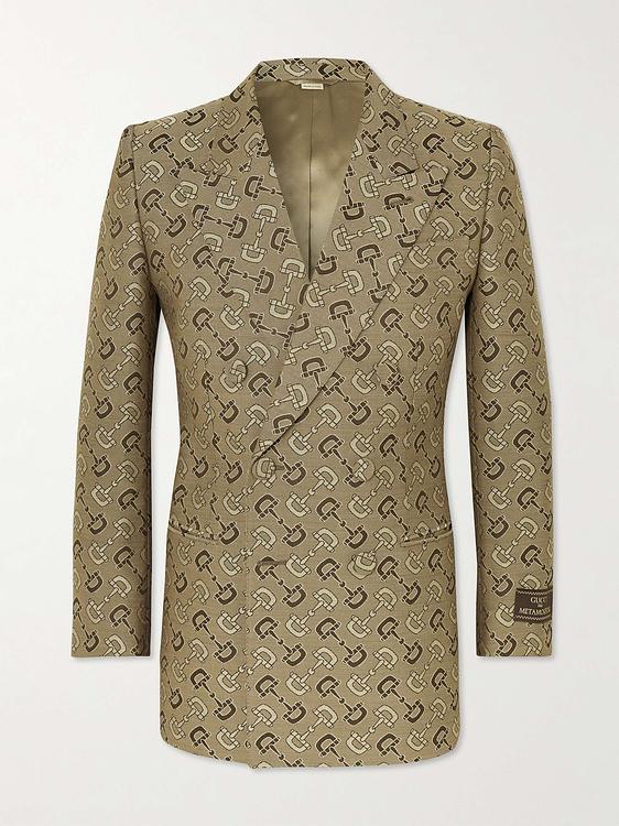 Taupe double-breasted blazer from Gucci