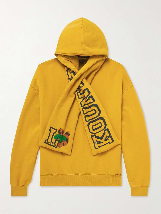 Print dark yellow hooded sweatshirt from Kapital