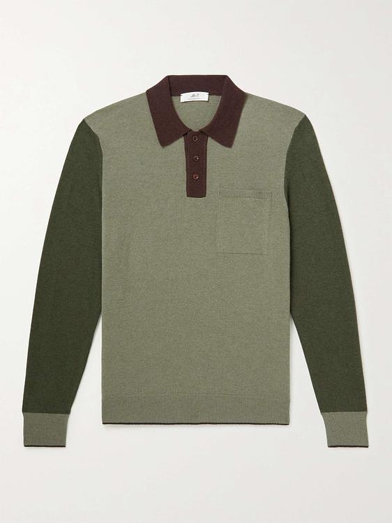 Taupe long sleeve polo shirt from Mr P.