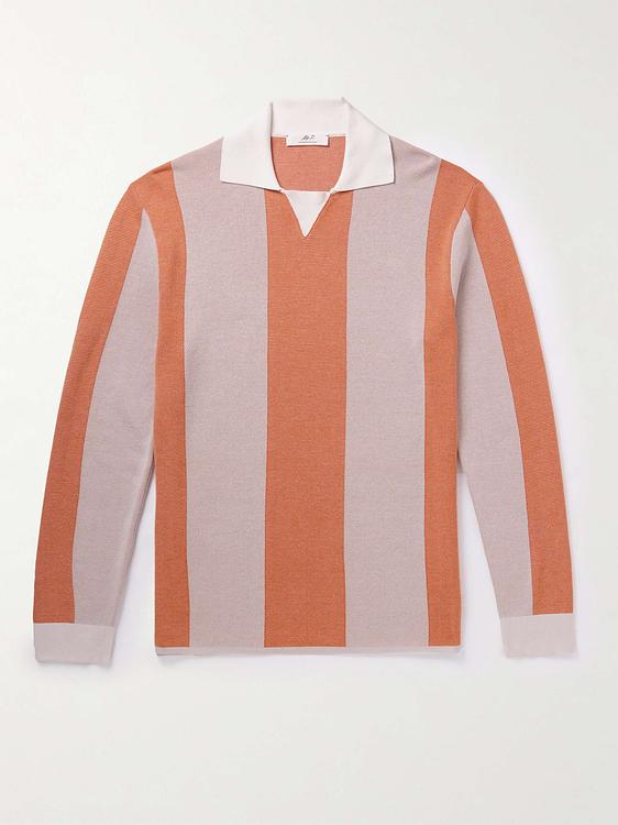 Striped light pink long sleeve polo shirt from Mr P.