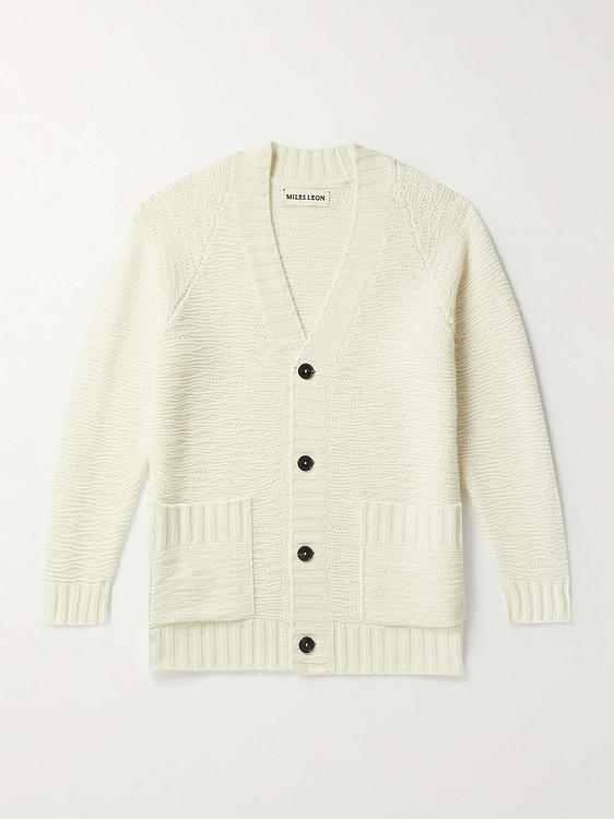 White cardigan from Miles Leon