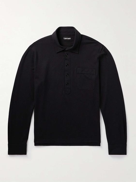 Black long sleeve polo shirt from Tom Ford