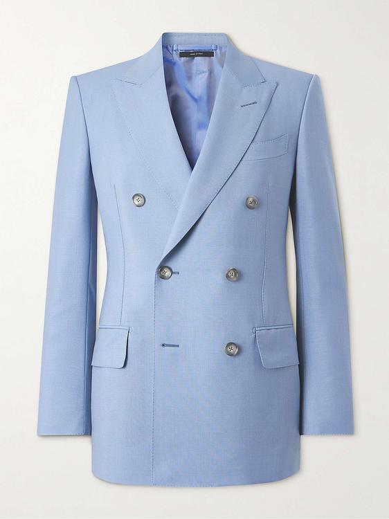 Light blue double-breasted suit jacket from Tom Ford