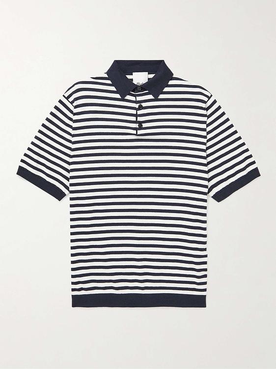 Striped black short sleeve polo shirt from Allude
