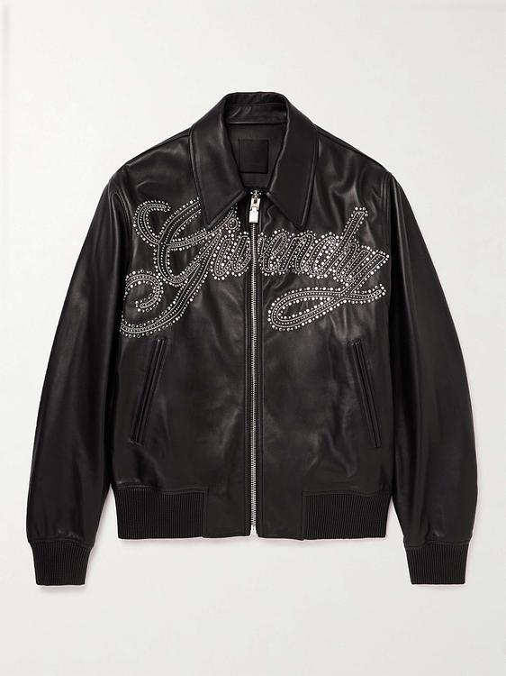 Print black leather jacket from Givenchy