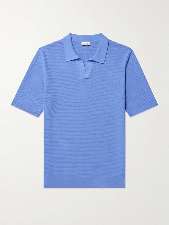 Blue short sleeve polo shirt from Sunspel