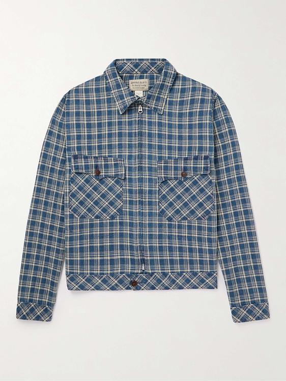 Checkered dark blue bomber jacket from RRL