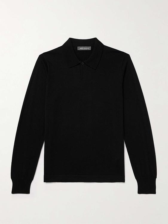 Black long sleeve polo shirt from Norse Projects Arktisk