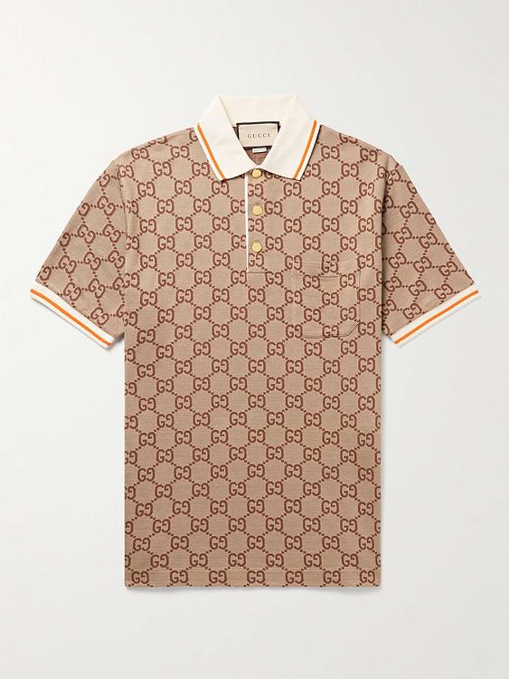 Taupe short sleeve polo shirt from Gucci