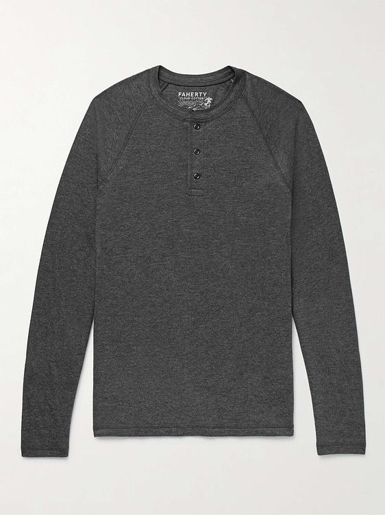 Dark grey henley shirt from Faherty