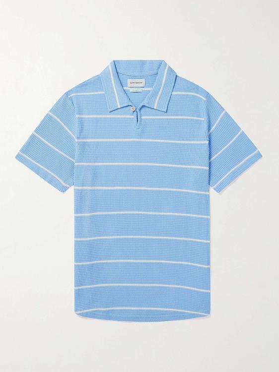 Striped light blue short sleeve polo shirt from Oliver Spencer