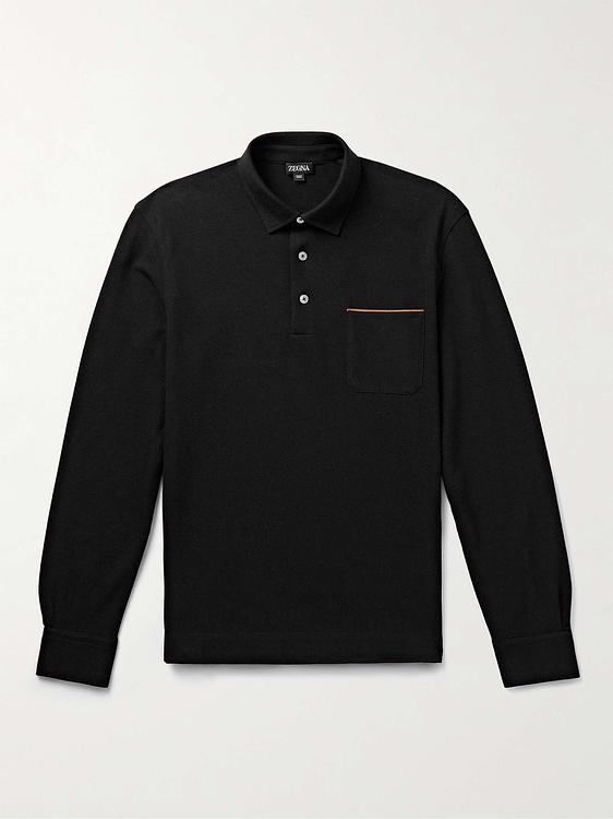 Black long sleeve polo shirt from Zegna