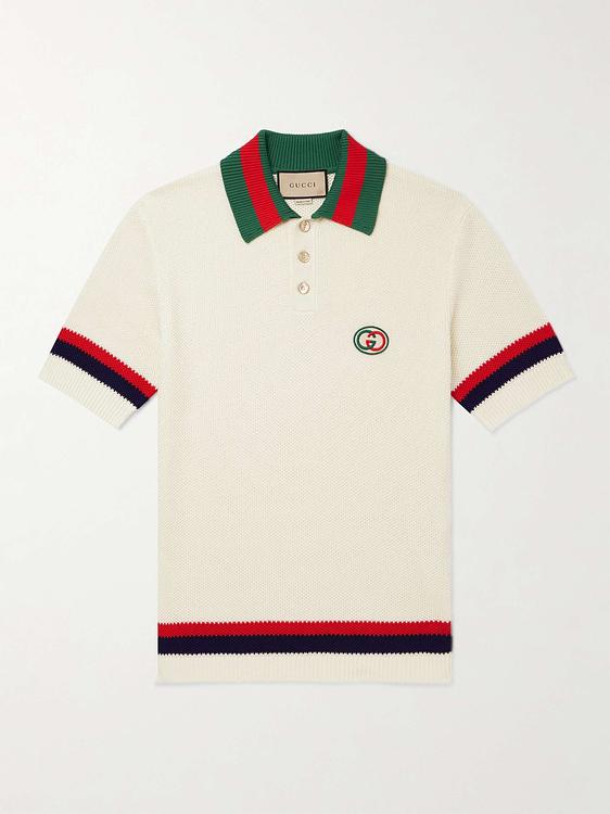 Striped white short sleeve polo shirt from Gucci