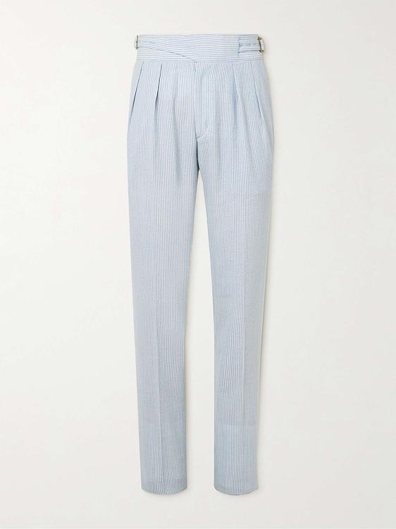 Striped light blue formal trousers from Rubinacci