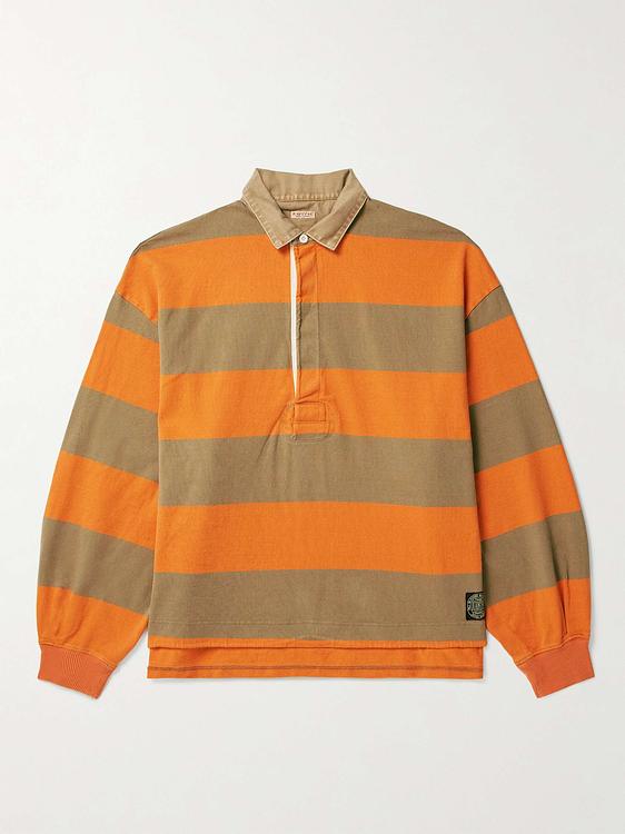 Striped multicolor long sleeve polo shirt from Kapital