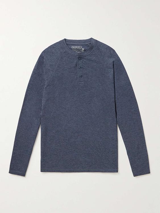 Dark grey henley shirt from Faherty