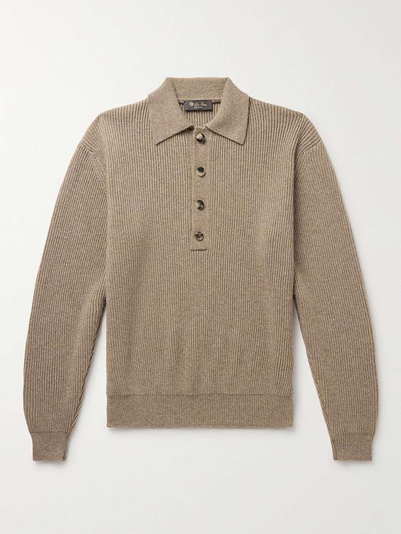 Grey long sleeve polo shirt from Loro Piana