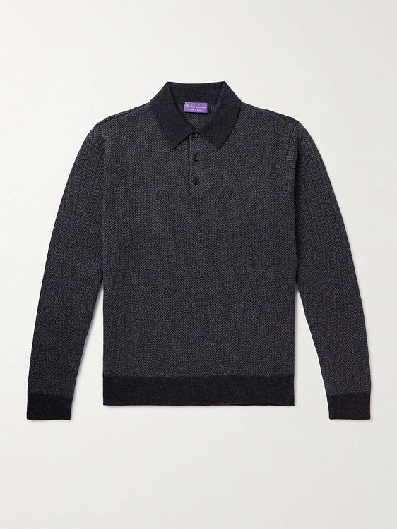 Black long sleeve polo shirt from Ralph Lauren Purple Label