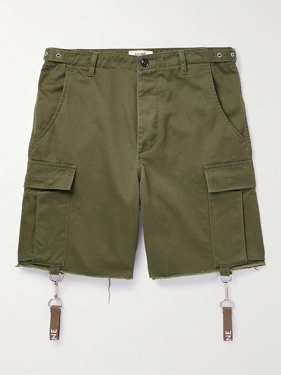 Dark green cargo shorts from Celine Homme