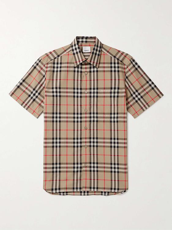 Checkered taupe short sleeve shirt from Burberry