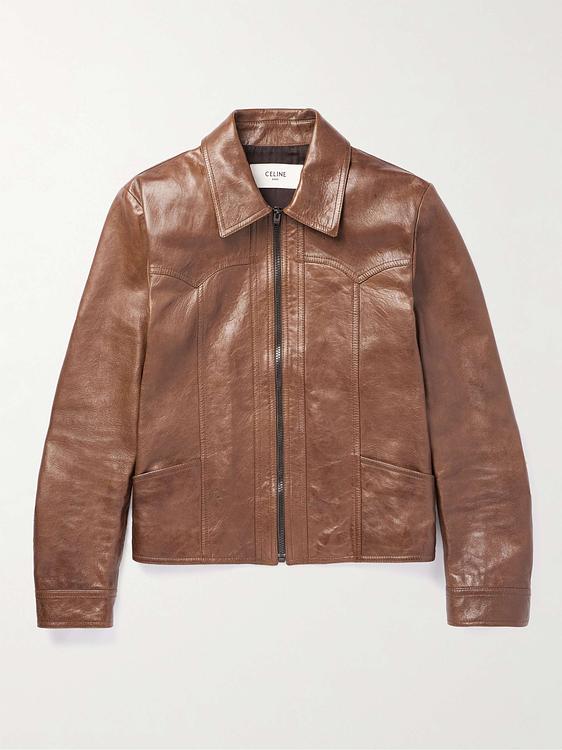 Taupe leather jacket from Celine Homme