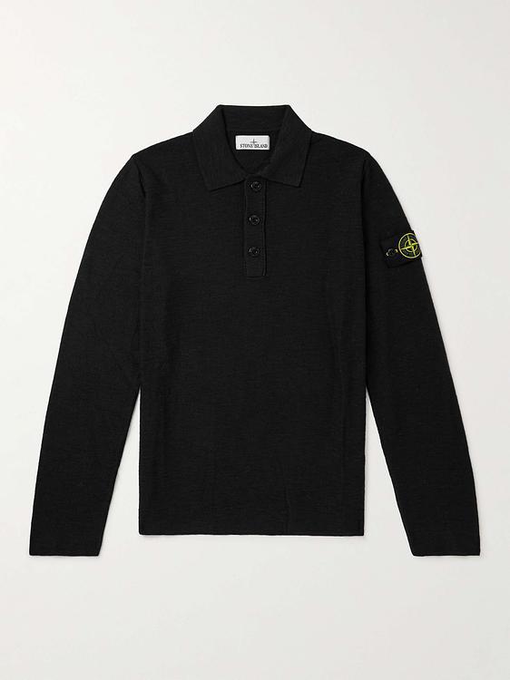 Black long sleeve polo shirt from Stone Island