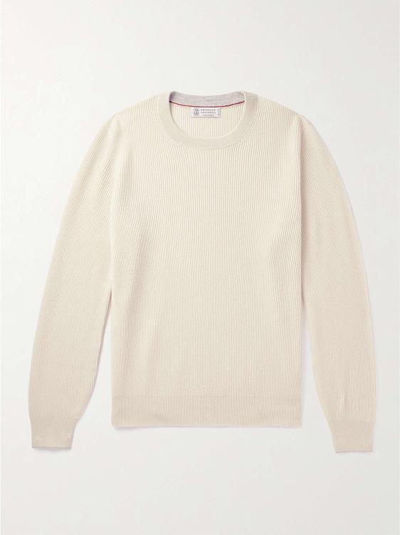 White cashmere sweater from Brunello Cucinelli