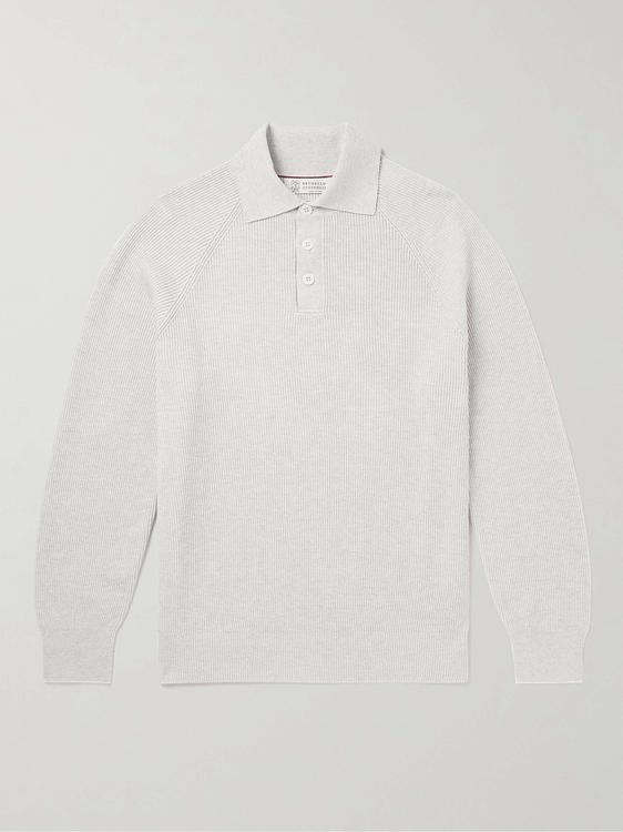 White long sleeve polo shirt from Brunello Cucinelli