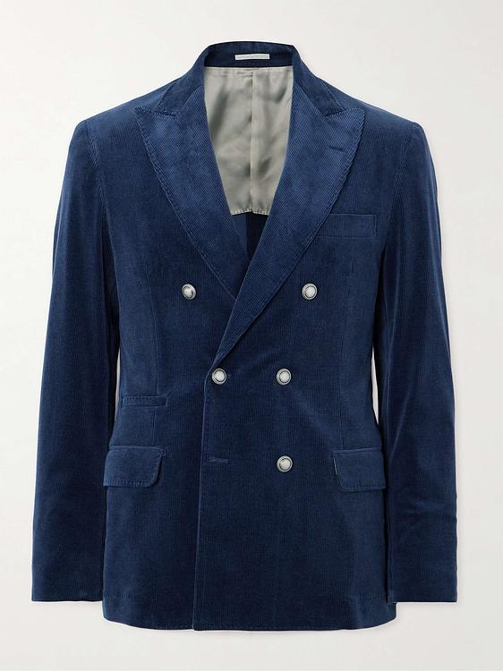 Dark blue double-breasted blazer from Brunello Cucinelli