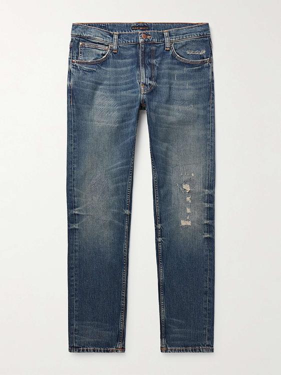 Dark blue distressed jeans from Nudie Jeans