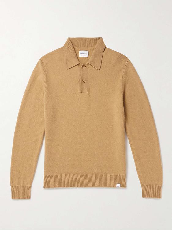 Beige long sleeve polo shirt from Norse Projects