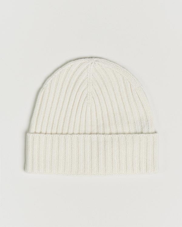 White beanie from Amanda Christensen