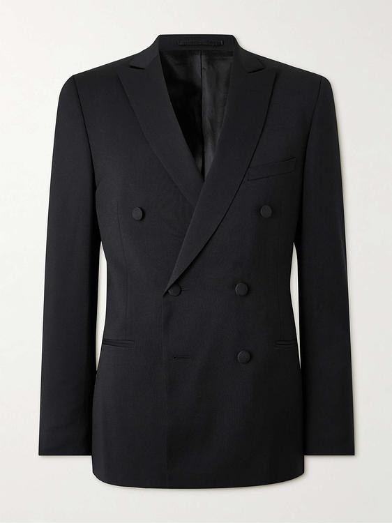 Black double-breasted tuxedo jacket from Mr P.