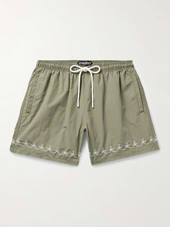 Taupe swim shorts from Cherry Los Angeles