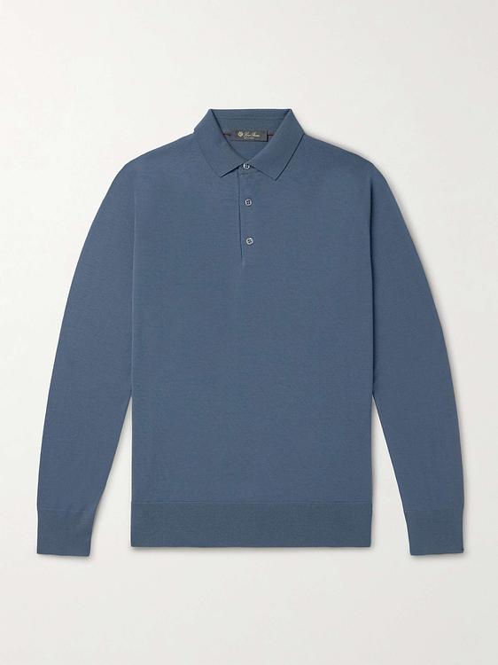 Dark grey long sleeve polo shirt from Loro Piana