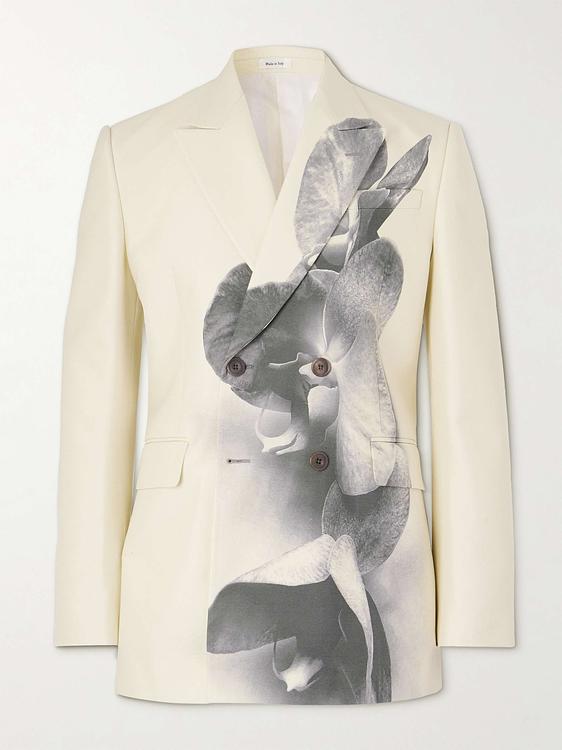 Print white double-breasted blazer from Alexander Mcqueen