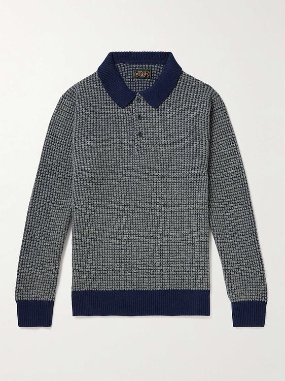 Dark blue long sleeve polo shirt from Beams Plus