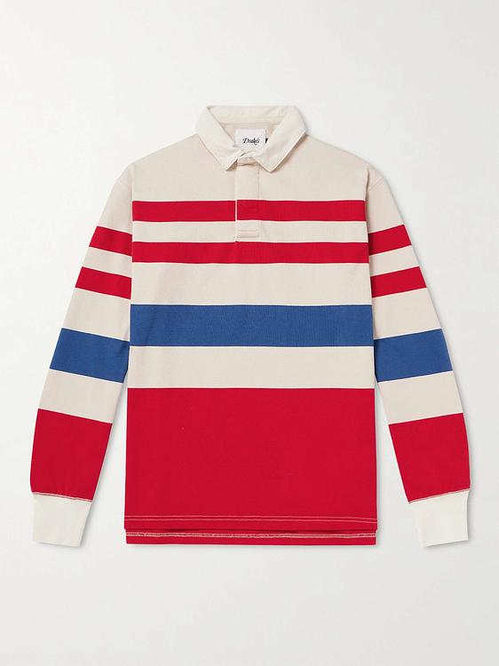 Striped multicolor long sleeve polo shirt from Drake's