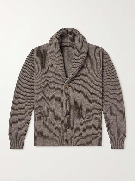 Taupe cardigan from Anderson & Sheppard