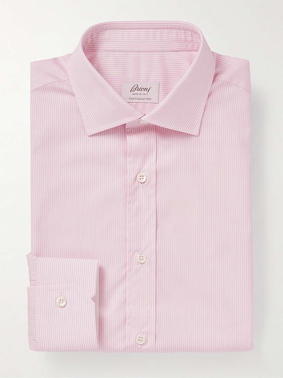 Striped light pink business shirt from Brioni
