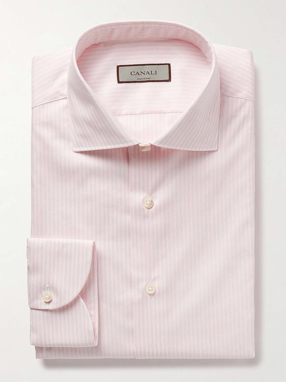 Striped light pink business shirt from Canali