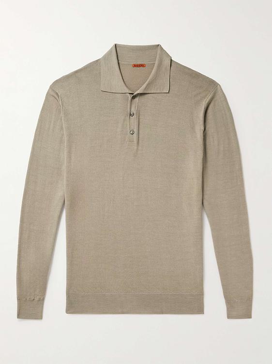 Taupe long sleeve polo shirt from Barena