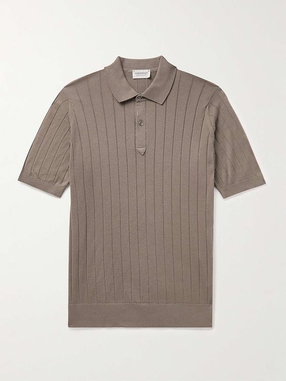 Striped grey short sleeve polo shirt from John Smedley